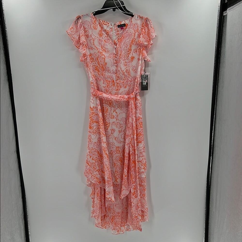 Vince Camuto Women's Asymmetric Hem Midi Dress - Orange Fizz Afterglow XS NWT